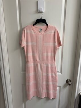 Ann Taylor Pink Knit Mini Dress with White Stripe Accents